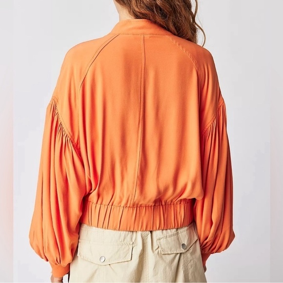 Free People Womens On Pointe Bomber Jacket Zip Front Slouchy Orange Size Small - Picture 2 of 14